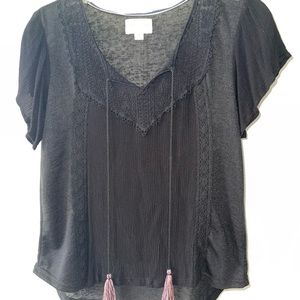 Black Blouse with Lace Details